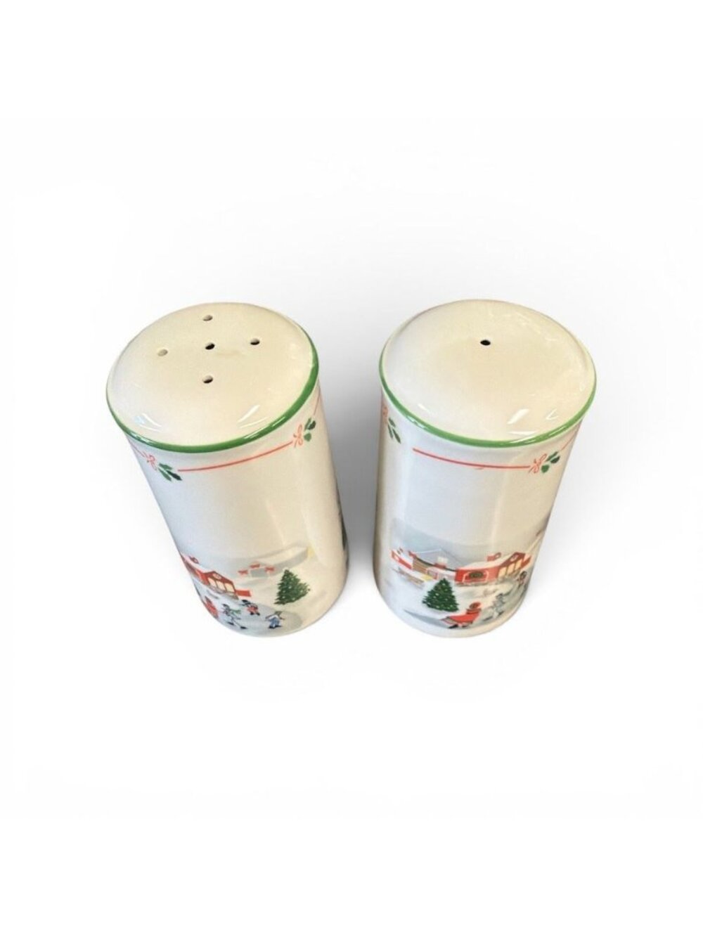 Sango Silent Night 3900 Salt & Pepper Shakers With Winter Village Scene
